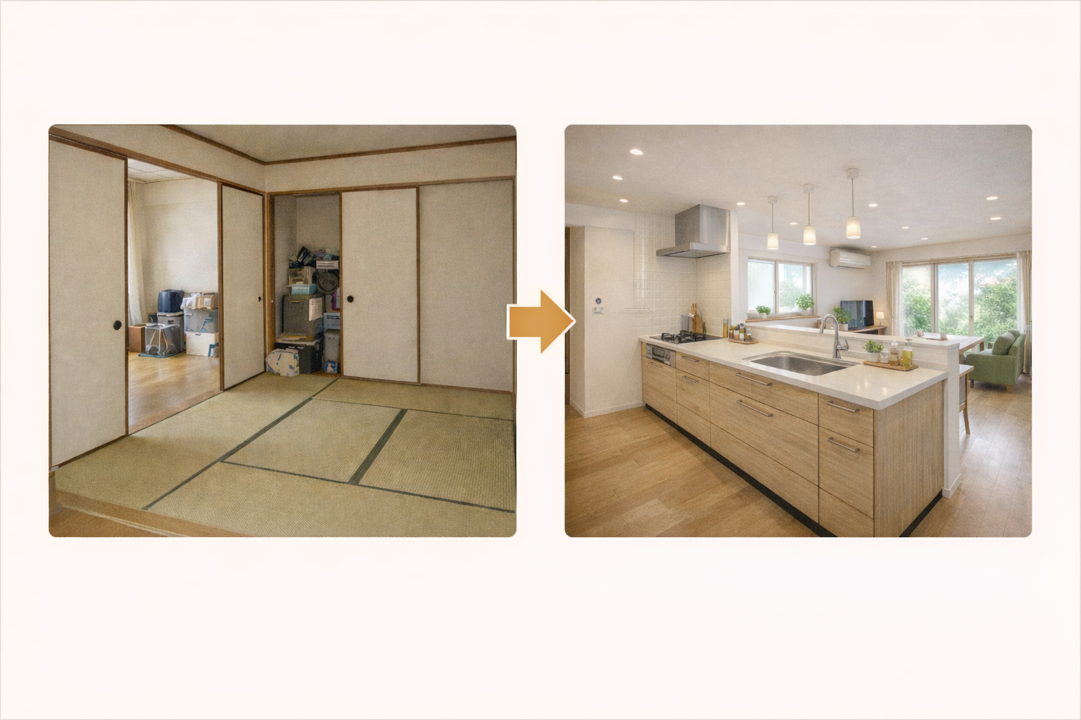 和室をなくしてLDKに｜家族が集まる空間へリフォームした事例